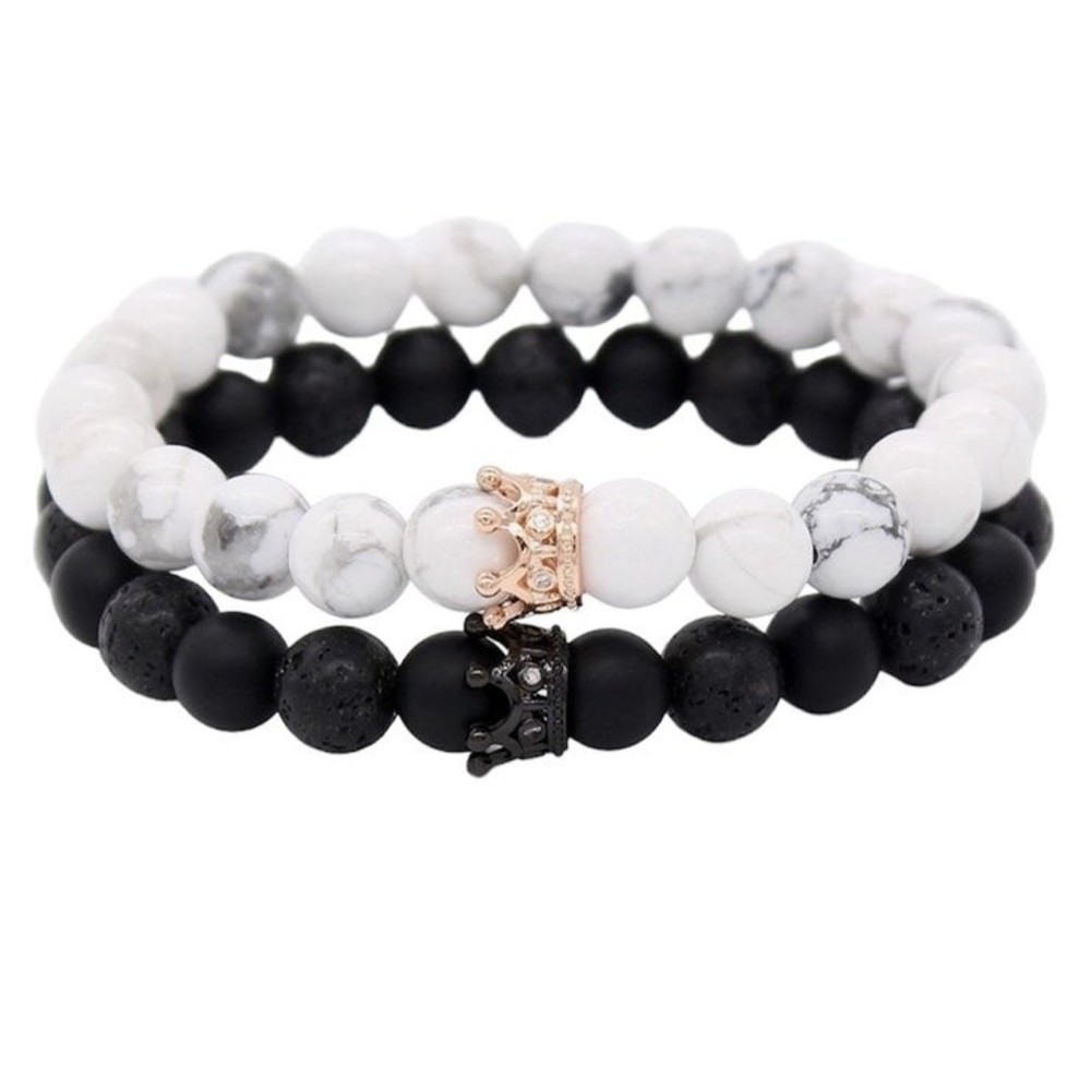Natural Stone Crown King Queen Beads His and Hers Couple 8mm